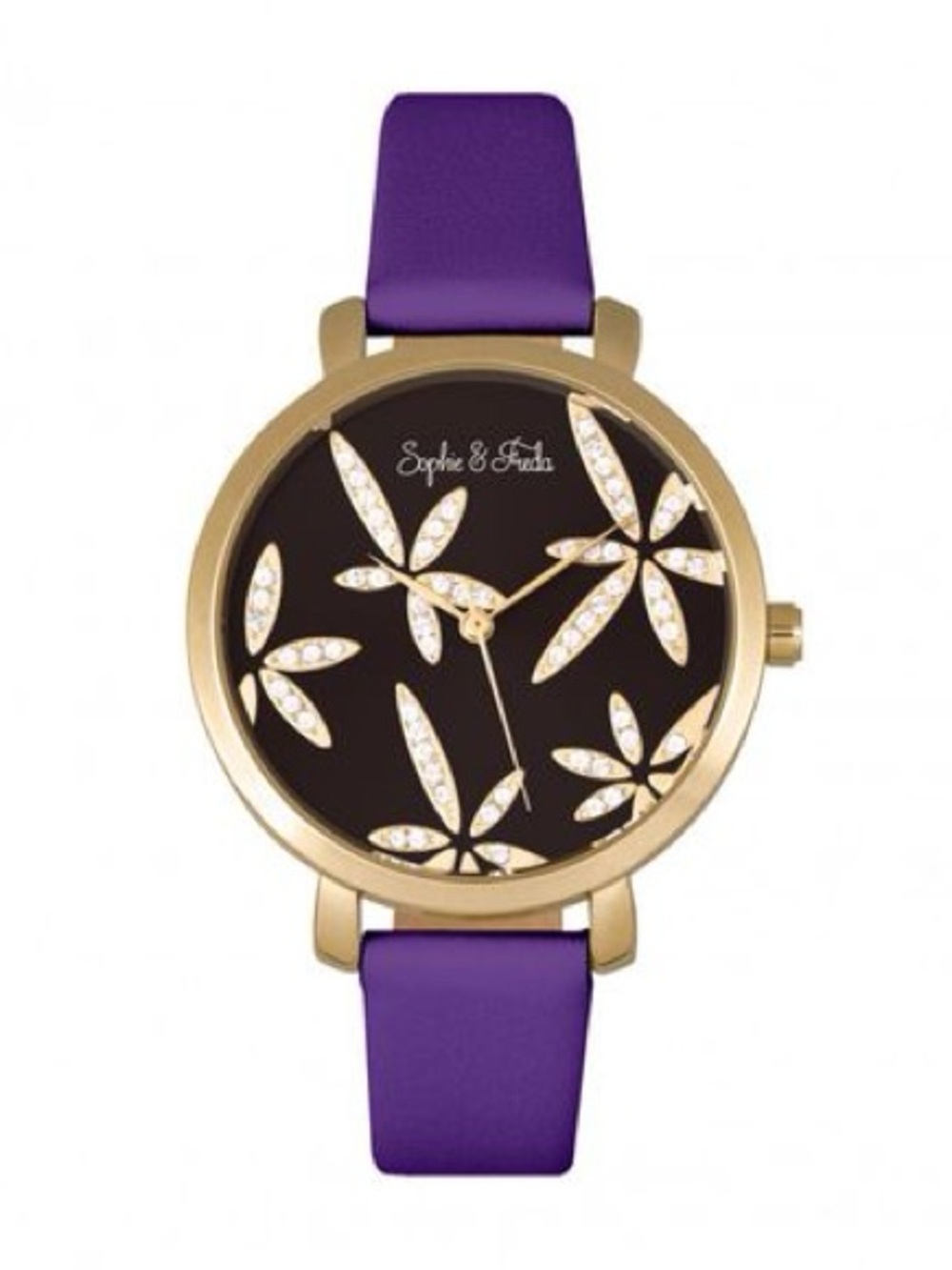 Purple Leather Floral Crystal Watch